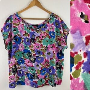 BDG 100% Silk Urban Outfitters Watercolor Floral Print Lightweight Boho Top